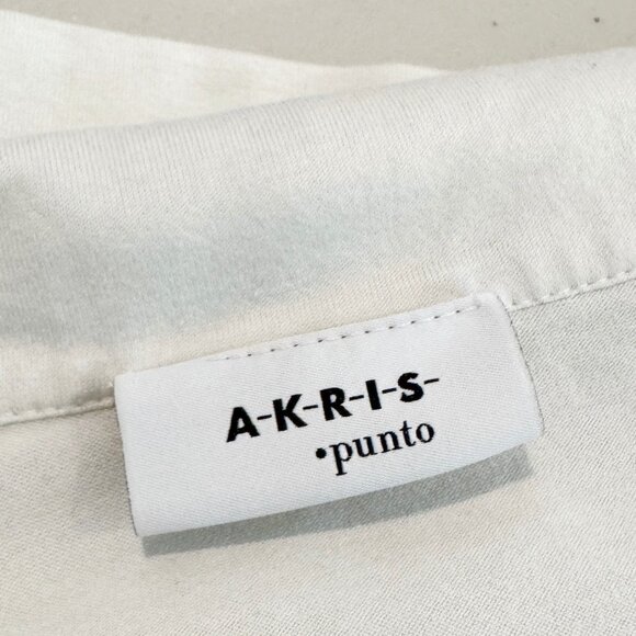 Akris Punto Snap Front Popover 3/4 Sleeve Polo Shirt Blouse Stripes Top White 10 - Picture 6 of 8